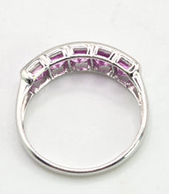 Load image into Gallery viewer, 2184: Vintage; 9ct White Gold Pink Sapphires Stacker/Dress Ring- petite, pink and cute
