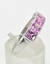 Load image into Gallery viewer, 2184: Vintage; 9ct White Gold Pink Sapphires Stacker/Dress Ring- petite, pink and cute
