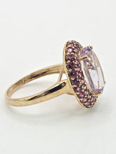 Load image into Gallery viewer, 2185:    Vintage; 9ct Gold Lilac Amethysts Garnets Halo Cluster Ring
