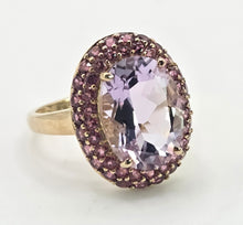 Load image into Gallery viewer, 2185:    Vintage; 9ct Gold Lilac Amethysts Garnets Halo Cluster Ring
