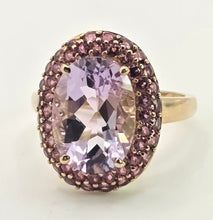 Load image into Gallery viewer, 2185:    Vintage; 9ct Gold Lilac Amethysts Garnets Halo Cluster Ring
