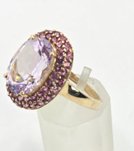 Load image into Gallery viewer, 2185:    Vintage; 9ct Gold Lilac Amethysts Garnets Halo Cluster Ring
