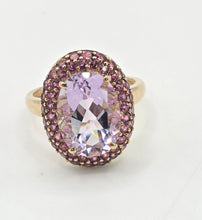 Load image into Gallery viewer, 2185:    Vintage; 9ct Gold Lilac Amethysts Garnets Halo Cluster Ring
