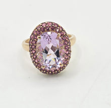 Load image into Gallery viewer, 2185:    Vintage; 9ct Gold Lilac Amethysts Garnets Halo Cluster Ring
