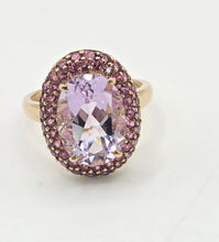Load image into Gallery viewer, 2185:    Vintage; 9ct Gold Lilac Amethysts Garnets Halo Cluster Ring
