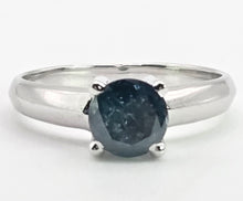 Cargar imagen en el visor de la galería, 2186: Vintage; 18ct White Gold Round Full Cut Blue Natural Diamond Solitaire Ring
