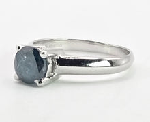 Cargar imagen en el visor de la galería, 2186: Vintage; 18ct White Gold Round Full Cut Blue Natural Diamond Solitaire Ring
