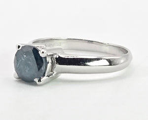 2186: Vintage; 18ct White Gold Round Full Cut Blue Natural Diamond Solitaire Ring