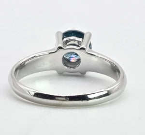 2186: Vintage; 18ct White Gold Round Full Cut Blue Natural Diamond Solitaire Ring