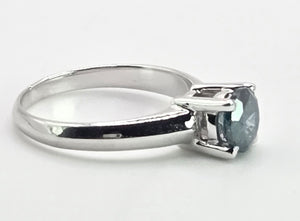 2186: Vintage; 18ct White Gold Round Full Cut Blue Natural Diamond Solitaire Ring
