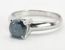 Cargar imagen en el visor de la galería, 2186: Vintage; 18ct White Gold Round Full Cut Blue Natural Diamond Solitaire Ring
