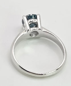 2186: Vintage; 18ct White Gold Round Full Cut Blue Natural Diamond Solitaire Ring