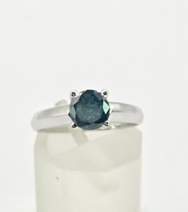 2186: Vintage; 18ct White Gold Round Full Cut Blue Natural Diamond Solitaire Ring
