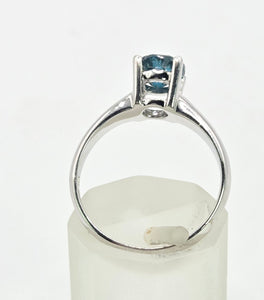 2186: Vintage; 18ct White Gold Round Full Cut Blue Natural Diamond Solitaire Ring
