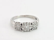 Load image into Gallery viewer, 1869: Vintage: 9ct White Gold Diamonds Floral Trilogy Ring- natural sparkling beauty
