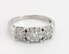 Load image into Gallery viewer, 1869: Vintage: 9ct White Gold Diamonds Floral Trilogy Ring- natural sparkling beauty
