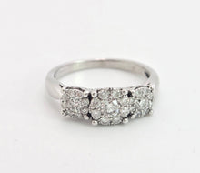 Load image into Gallery viewer, 1869: Vintage: 9ct White Gold Diamonds Floral Trilogy Ring- natural sparkling beauty
