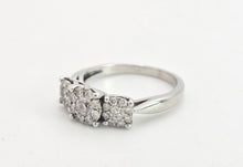 Load image into Gallery viewer, 1869: Vintage: 9ct White Gold Diamonds Floral Trilogy Ring- natural sparkling beauty
