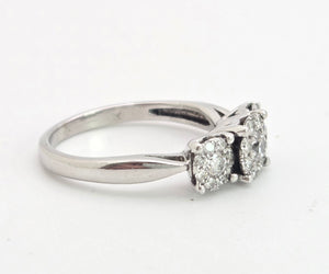 1869: Vintage: 9ct White Gold Diamonds Floral Trilogy Ring- natural sparkling beauty