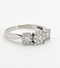 Load image into Gallery viewer, 1869: Vintage: 9ct White Gold Diamonds Floral Trilogy Ring- natural sparkling beauty
