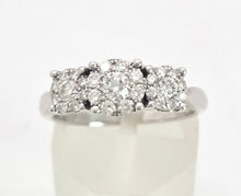 Load image into Gallery viewer, 1869: Vintage: 9ct White Gold Diamonds Floral Trilogy Ring- natural sparkling beauty
