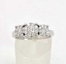 Load image into Gallery viewer, 1869: Vintage: 9ct White Gold Diamonds Floral Trilogy Ring- natural sparkling beauty

