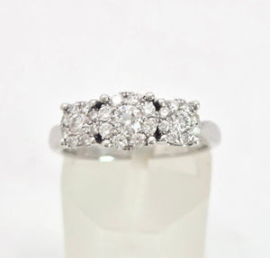 1869: Vintage: 9ct White Gold Diamonds Floral Trilogy Ring- natural sparkling beauty