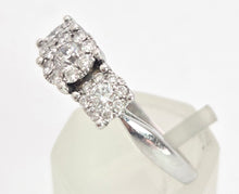 Load image into Gallery viewer, 1869: Vintage: 9ct White Gold Diamonds Floral Trilogy Ring- natural sparkling beauty

