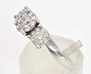 1869: Vintage: 9ct White Gold Diamonds Floral Trilogy Ring- natural sparkling beauty