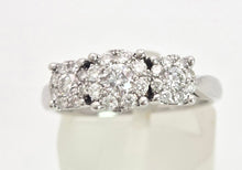 Load image into Gallery viewer, 1869: Vintage: 9ct White Gold Diamonds Floral Trilogy Ring- natural sparkling beauty
