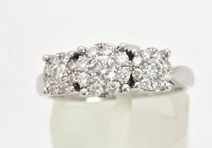 1869: Vintage: 9ct White Gold Diamonds Floral Trilogy Ring- natural sparkling beauty