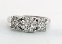 Load image into Gallery viewer, 1869: Vintage: 9ct White Gold Diamonds Floral Trilogy Ring- natural sparkling beauty
