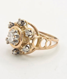 Vintage: 18ct  Gold Brilliant  & Round Cut Natural Diamonds Cluster Ring