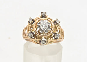 Vintage: 18ct  Gold Brilliant  & Round Cut Natural Diamonds Cluster Ring