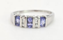 Load image into Gallery viewer, Vintage: 18ct White Gold Violet Blue Tanzanites Natural Diamonds Half-Hoop Ring

