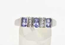 Load image into Gallery viewer, Vintage: 18ct White Gold Violet Blue Tanzanites Natural Diamonds Half-Hoop Ring
