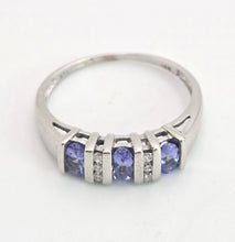 Load image into Gallery viewer, Vintage: 18ct White Gold Violet Blue Tanzanites Natural Diamonds Half-Hoop Ring
