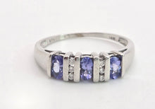 Load image into Gallery viewer, Vintage: 18ct White Gold Violet Blue Tanzanites Natural Diamonds Half-Hoop Ring
