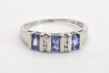Load image into Gallery viewer, Vintage: 18ct White Gold Violet Blue Tanzanites Natural Diamonds Half-Hoop Ring
