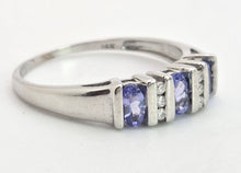 Load image into Gallery viewer, Vintage: 18ct White Gold Violet Blue Tanzanites Natural Diamonds Half-Hoop Ring
