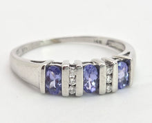 Load image into Gallery viewer, Vintage: 18ct White Gold Violet Blue Tanzanites Natural Diamonds Half-Hoop Ring
