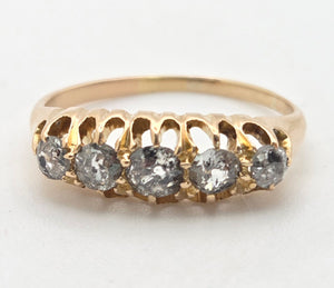Antique Edwardian: 18ct Gold 5 Natural Diamonds Boat Ring- Over 100 years old
