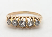 Cargar imagen en el visor de la galería, Antique Edwardian: 18ct Gold 5 Natural Diamonds Boat Ring- Over 100 years old
