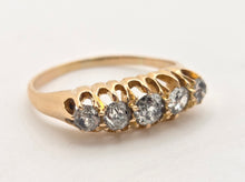 Cargar imagen en el visor de la galería, Antique Edwardian: 18ct Gold 5 Natural Diamonds Boat Ring- Over 100 years old
