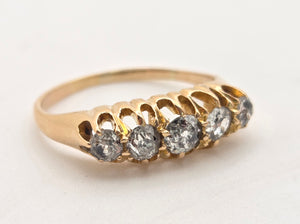 Antique Edwardian: 18ct Gold 5 Natural Diamonds Boat Ring- Over 100 years old