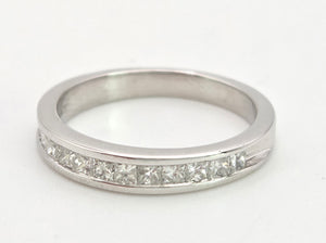1988 Vintage: 18ct White Gold 12 Princess Cut Natural Sparkling Diamonds Half-Eternity/Stacker Ring