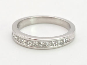 1988 Vintage: 18ct White Gold 12 Princess Cut Natural Sparkling Diamonds Half-Eternity/Stacker Ring
