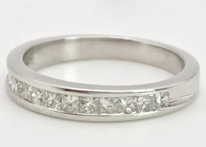 1988 Vintage: 18ct White Gold 12 Princess Cut Natural Sparkling Diamonds Half-Eternity/Stacker Ring