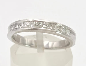 1988 Vintage: 18ct White Gold 12 Princess Cut Natural Sparkling Diamonds Half-Eternity/Stacker Ring
