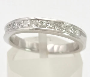 1988 Vintage: 18ct White Gold 12 Princess Cut Natural Sparkling Diamonds Half-Eternity/Stacker Ring